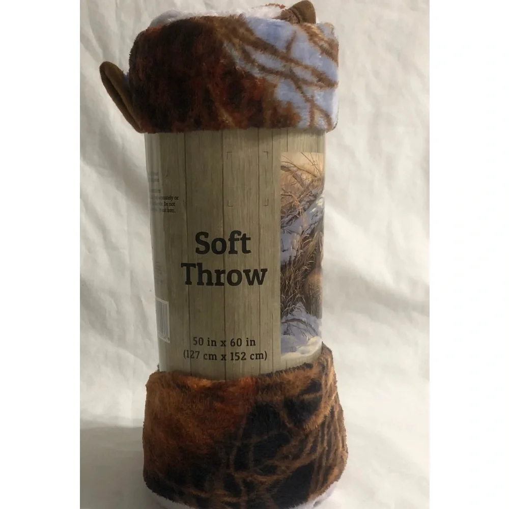 Soft throws cozy wolf wildlife natural habitas graphic brown .50in x 60in